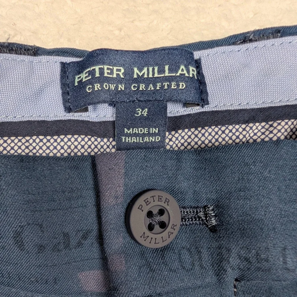 Peter Millar Crown Crafted Shorts‎ Mens 34 Navy Golf Newspaper Print Stretch